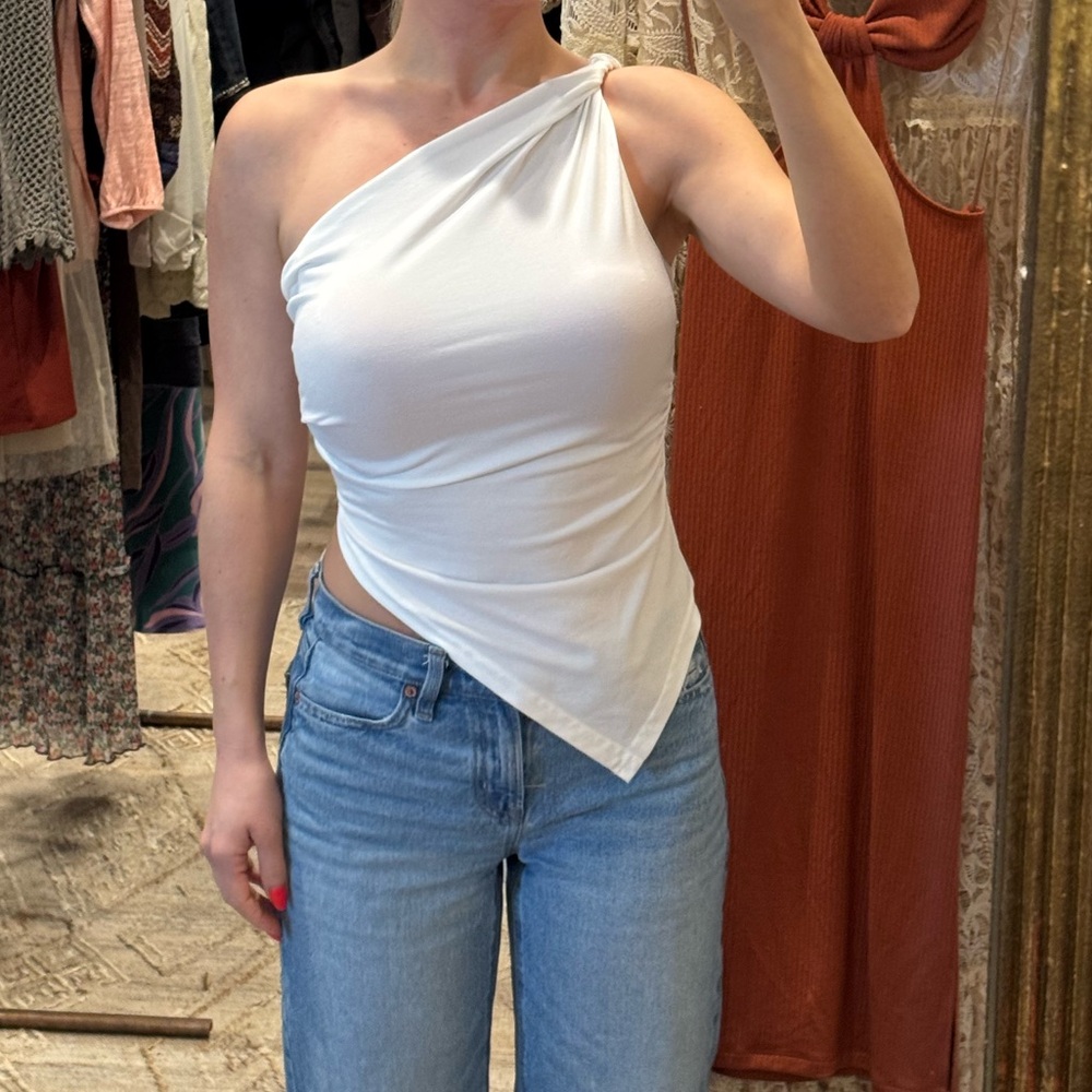 White Asymmetrical One-Shoulder Top